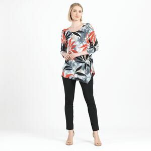 Clara Sun Woo 1X Plus Leaf Scatter Kerchief Angle Hem Tunic Travel Knit USA